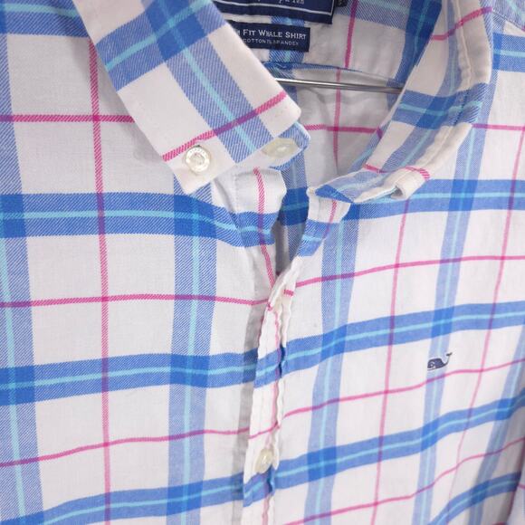 Vineyard Vines Flannel Shirt Mens XL Blue Plaid Slim Fit Whale Flex Button Down - Picture 3 of 9